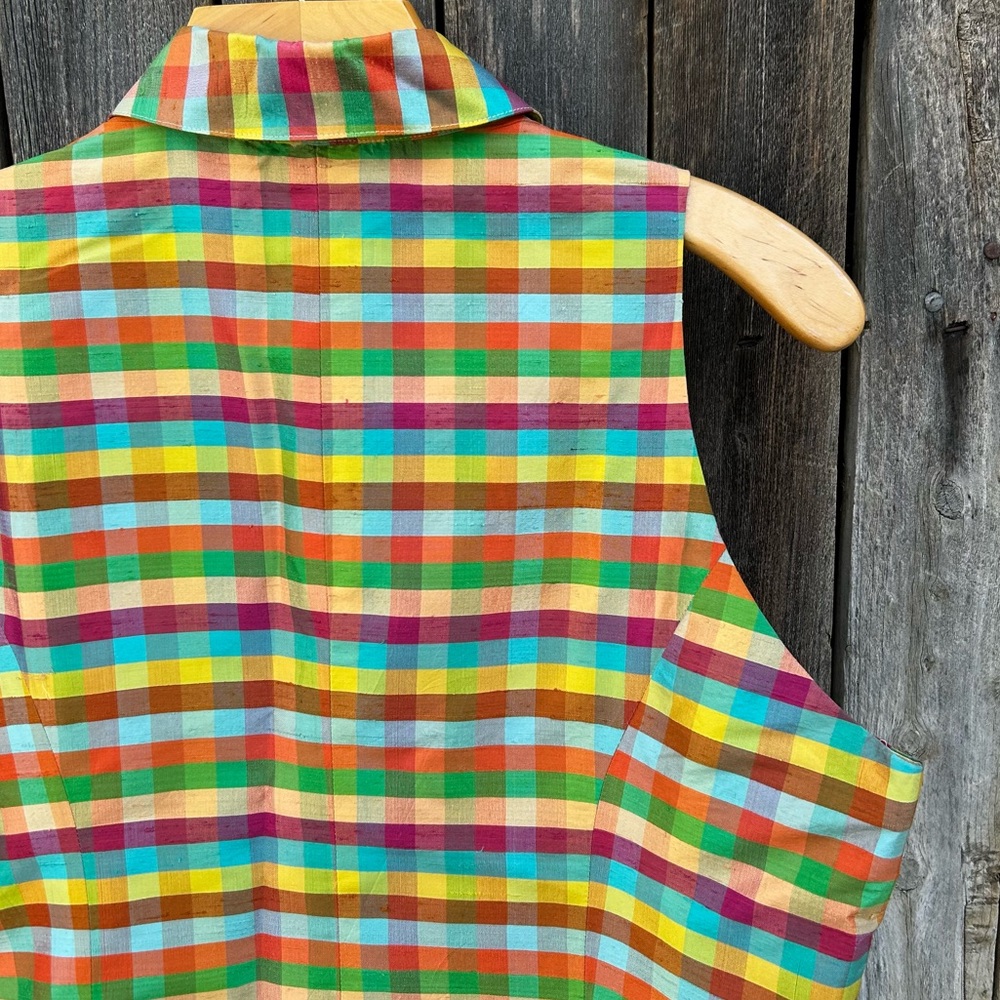 Vintage Limited America Check Plaid Silk Sleeveless Shirt Rainbow Color L - Picture 11 of 15